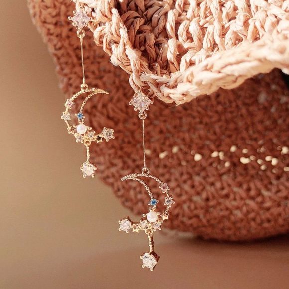 Moon and Star Dangle Earrings - Picture 5 of 11